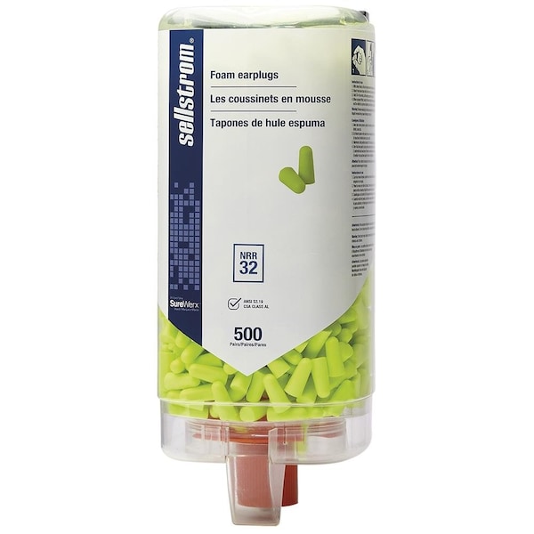 Ear Plugs with Dispenser, Polyurethane Foam, Bullet, Uncorded, 500 Pairs Per Pkg
